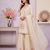 Cream embroidered silk blend sharara suit set with dupatta