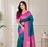 teal colour zari woven buttas contrast pallu silk blend saree