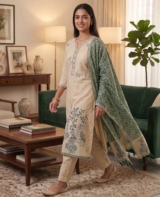 Green muga cotton jamdani pichwai weaving 3 pc salwar suit 2