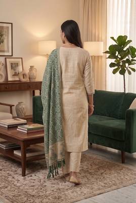 Green muga cotton jamdani pichwai weaving 3 pc salwar suit 4