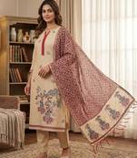 Maroon muga cotton jamdani pichwai weaving 3 pc salwar suit