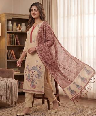 Maroon muga cotton jamdani pichwai weaving 3 pc salwar suit 2