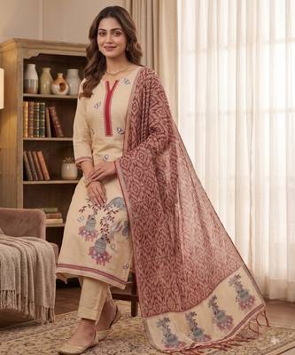 Maroon muga cotton jamdani pichwai weaving 3 pc salwar suit 3