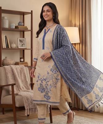 Navy blue muga cotton jamdani pichwai weaving 3 pc salwar suit 2