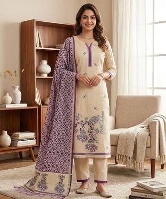 Purple muga cotton jamdani pichwai weaving 3 pc salwar suit 1
