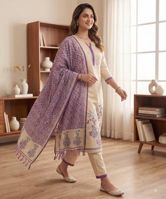 Purple muga cotton jamdani pichwai weaving 3 pc salwar suit 2