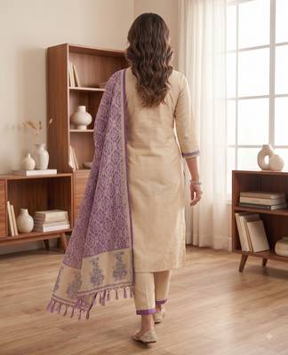 Purple muga cotton jamdani pichwai weaving 3 pc salwar suit 4
