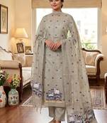 Grey muga cotton jamdani pichwai weaving 3 pc salwar suit