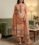 Peach muga cotton jamdani pichwai weaving 3 pc salwar suit