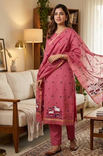 Pnik muga cotton jamdani pichwai weaving 3 pc salwar suit