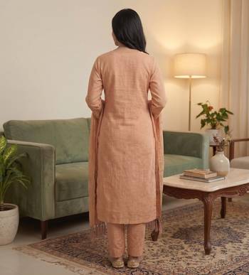 Peach muga cotton jamdani pichwai weaving 3 pc salwar suit 4