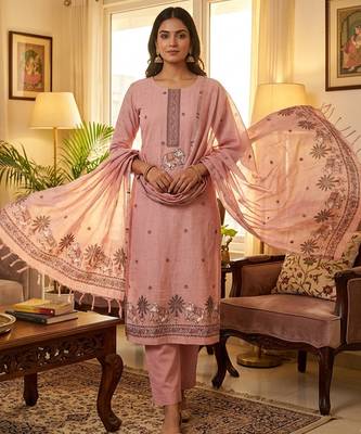 Pink muga cotton jamdani pichwai weaving 3 pc salwar suit 1