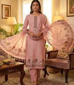 Pink muga cotton jamdani pichwai weaving 3 pc salwar suit