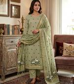Green muga cotton jamdani pichwai weaving 3 pc salwar suit