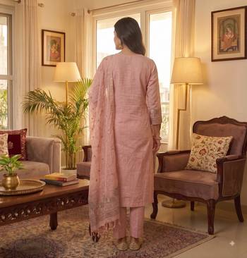 Pink muga cotton jamdani pichwai weaving 3 pc salwar suit 4