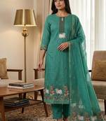 Rama muga cotton jamdani pichwai weaving 3 pc salwar suit