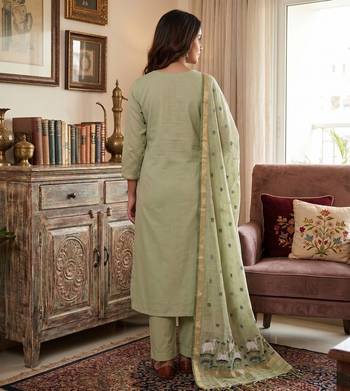 Green muga cotton jamdani pichwai weaving 3 pc salwar suit 4
