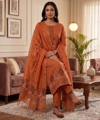 Orange muga cotton jamdani pichwai weaving 3 pc salwar suit 2