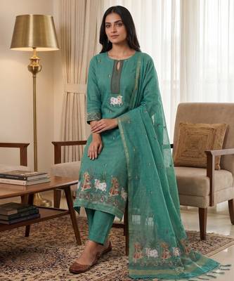 Rama muga cotton jamdani pichwai weaving 3 pc salwar suit 3
