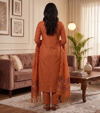 Orange muga cotton jamdani pichwai weaving 3 pc salwar suit 4