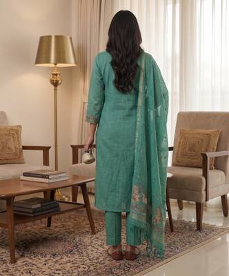 Rama muga cotton jamdani pichwai weaving 3 pc salwar suit 4