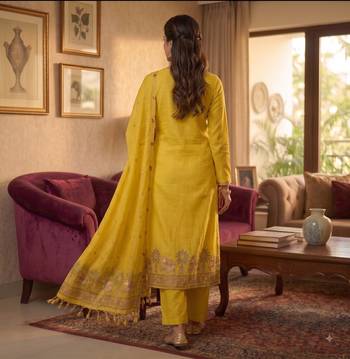 Yellow muga cotton jamdani pichwai weaving 3 pc salwar suit 4
