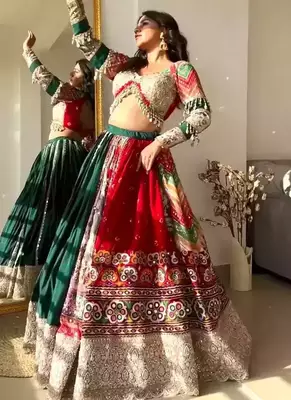 Red Mirror Navratri Lehenga Choli With Dupatta 2