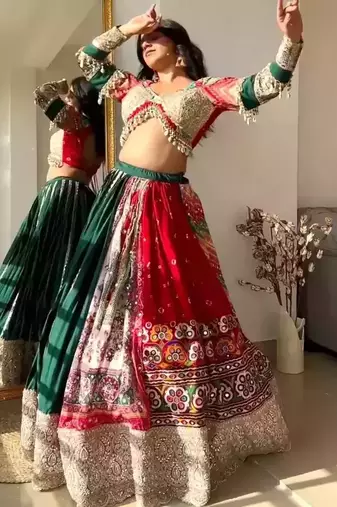 Red Mirror Navratri Lehenga Choli With Dupatta