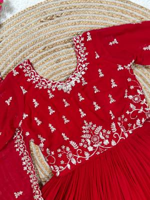 red color elegant embroidery with sequence detailing faux georgette gown set 2