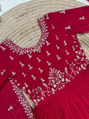 dark red color elegant embroidery with sequence detailing faux georgette gown set 2