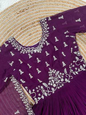 purple color elegant embroidery with sequence detailing faux georgette gown set 2