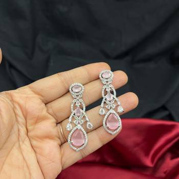 Mint Pink Stone CZ Bridal Jewelry Set: Silver Plated Indian Wedding Necklace 4