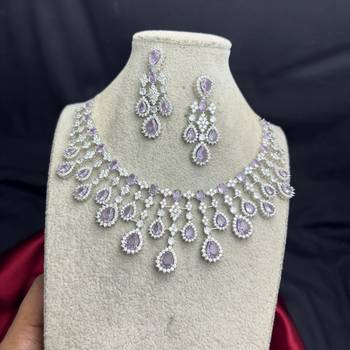 Lavender Purple CZ Bridal Necklace Set, Teardrop Chandelier Earrings, Statement Jewelry 4