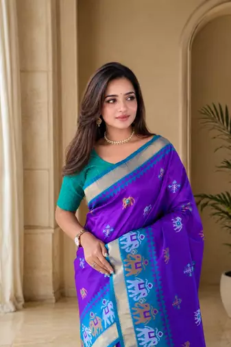 purple colour elephant weaved butti mottifs vibrant elegant pallu silk blend saree