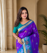 purple colour elephant weaved butti mottifs vibrant elegant pallu silk blend saree
