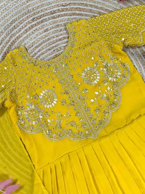 yellow color sequins embroidery georgette gown set 2