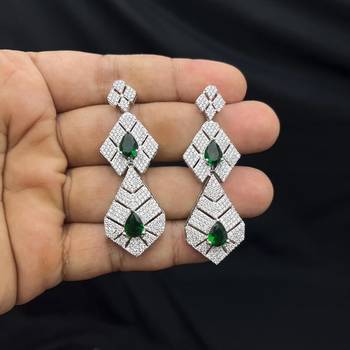 Emerald Green CZ Bridal Necklace Set, Silver Statement Jewelry, Cubic Zirconia Wedding Prom 3