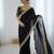 Black tissue satin embrloidered saree with unstitched blouse piece.