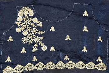 Blue tissue satin embrloidered saree with unstitched blouse piece. 4
