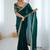 Bottle green tissue satin embrloidered saree with unstitched blouse piece.