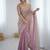 Pink tissue satin embrloidered saree with unstitched blouse piece.