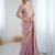 Pink tissue satin embrloidered saree with unstitched blouse piece.