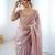 Pink tissue satin embrloidered saree with unstitched blouse piece.