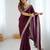 Wine tissue satin embrloidered saree with unstitched blouse piece.