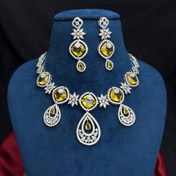 Yellow Citrine CZ Bridal Jewelry Set, Silver Floral Necklace Earrings 4