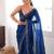 Blue tissue satin sequins saree with unstitched blouse piece.