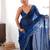 Blue tissue satin sequins saree with unstitched blouse piece.