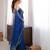Blue tissue satin sequins saree with unstitched blouse piece.