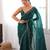 Bottle green tissue satin sequins saree with unstitched blouse piece.