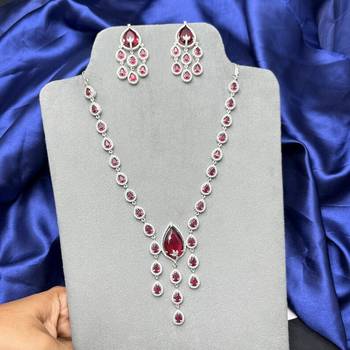 Ruby Red Teardrop CZ Necklace Earrings Set, Bridal Wedding Jewelry, Prom Crystal Drop 2